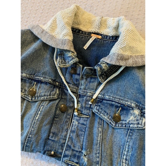 Free People Denim and Knit Hoodie - Picture 9 of 12